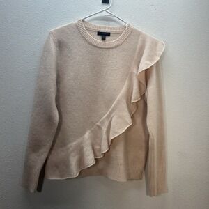 J. Crew 100% Merino Wool Ruffle Sweater Scoop Neck Quiet Luxury Blush Pink M